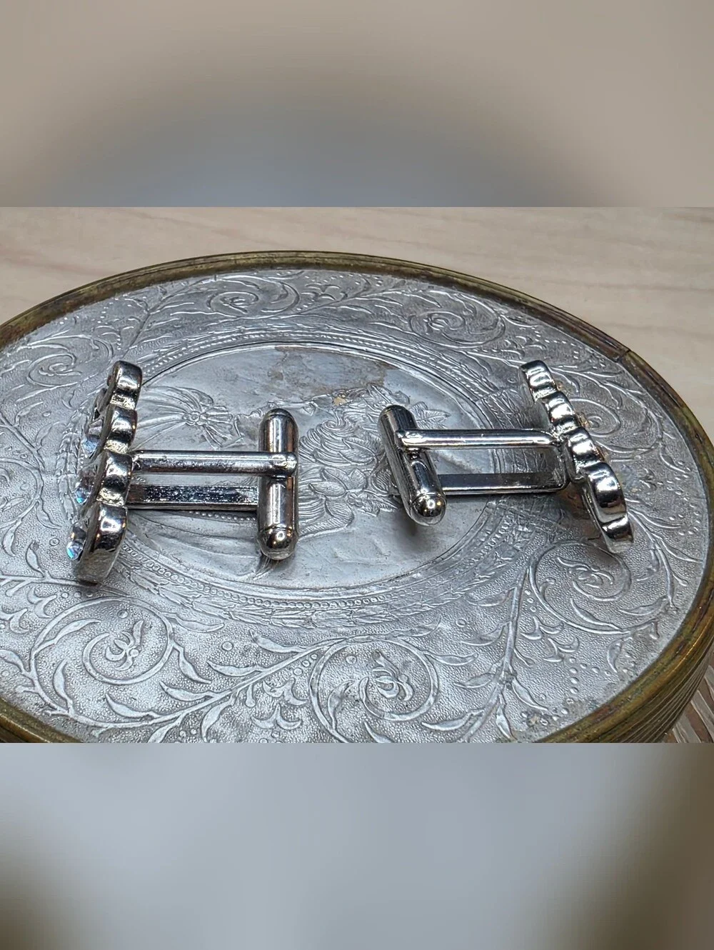 Vintage Y2K Millennium 2000 Silver Tone Rhinestone Cufflinks